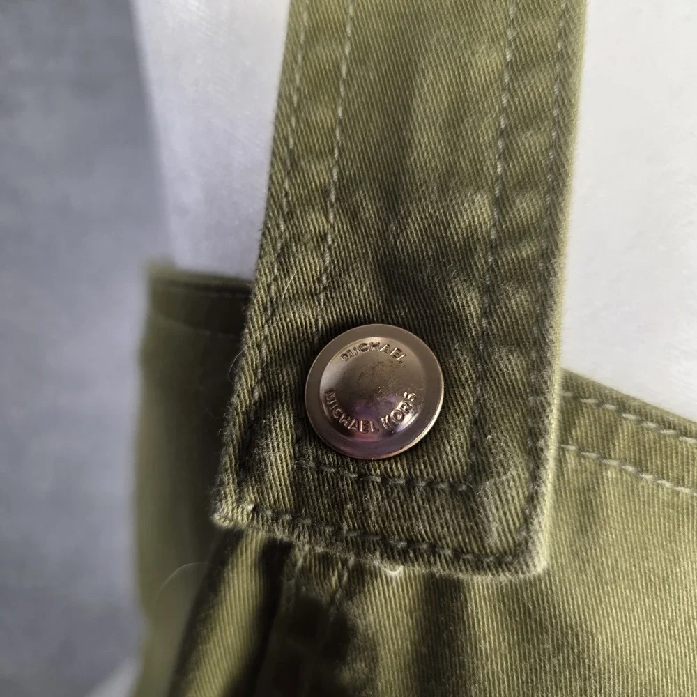 Michael Kors Skirt Set Large Olive Military Green Gold Button Y2K Outfit‎ Top